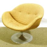 Pierre Paulin, mid-century lounge chair with buttoned upholstery, on aluminium circular platform