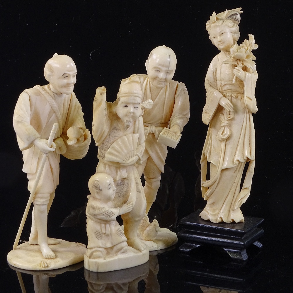 4 Japanese ivory okimono, Meiji Period, largest height 17cm