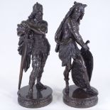 A large pair of French bronze sculptures, Hercules with Nemean Lion skin and broadsword, late 19th/