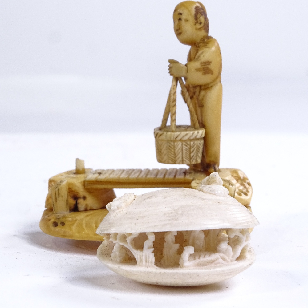 A group of Japanese ivory netsuke, okimono, and other carvings - Image 3 of 3