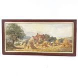 19th century watercolour, haymaking scene, unsigned, 8" x 19", framed Good condition