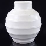 Keith Murray for Wedgwood, white glaze pottery globular vase, height 23cm, rim diameter 10.5cm No
