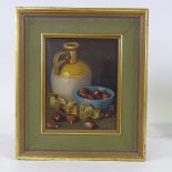 Bailey, oil on canvas, still life, chestnuts and flagon, 10" x 8", framed Good condition