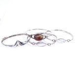 4 silver stone set bangles and bracelets, largest internal diameter 60mm, 40.4g total (4) All in