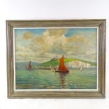 Marcus Ford, oil on canvas, coastal scene, signed, 18" x 24", framed One small patch repair not