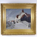 Eric Hains (1913 - 2005), oil on board, Yalding Bridge, signed, 22" x 26", framed Very good