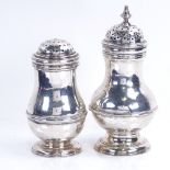 2 18th century silver bun-top muffineers/pepper pots, maker's include John Wakelin, largest height