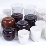 A group of 5 small treen pots, largest height 4cm, and a group of Royal Worcester ceramic thimble