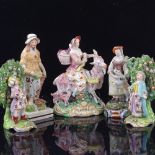 A group of 18th century porcelain and pearlware figures, largest height 15cm (5) (A/F)