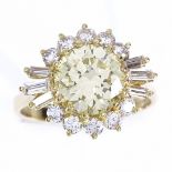 A Fancy Light Yellow diamond cluster ring, the central round brilliant-cut stone weighing approx 2.