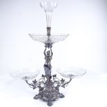 WMF Art Nouveau electroplate and cut-glass table centre comport, supported by a Classical female