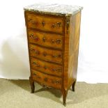 A tall French kingwood serpentine-front chest of 5 drawers, with marble top, width 57cm, height