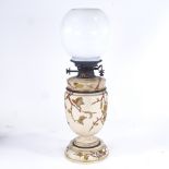 Royal Worcester ceramic oil lamp, with gilded and painted decoration, Hinks fitting, milk glass