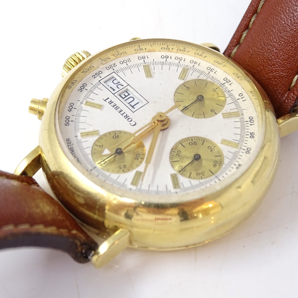 CORTEBERT - an 18ct gold automatic chronograph wristwatch, ref. 21-614L, white dial with gilt - Image 4 of 9