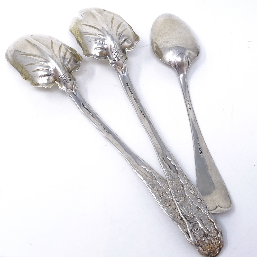 TIFFANY & CO - a pair of 19th century American sterling silver salad servers, relief floral - Image 3 of 6