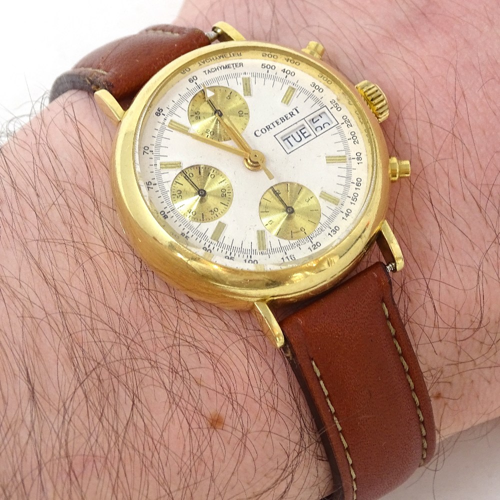 CORTEBERT - an 18ct gold automatic chronograph wristwatch, ref. 21-614L, white dial with gilt - Image 9 of 9