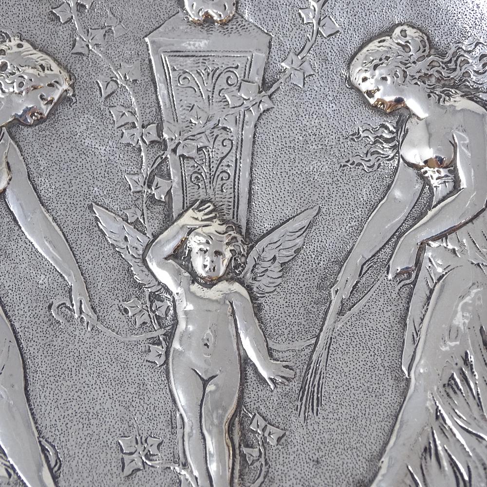 A Victorian silver and parcel gilt plaque, depicting relief embossed Classical scene with cherub and - Image 6 of 9