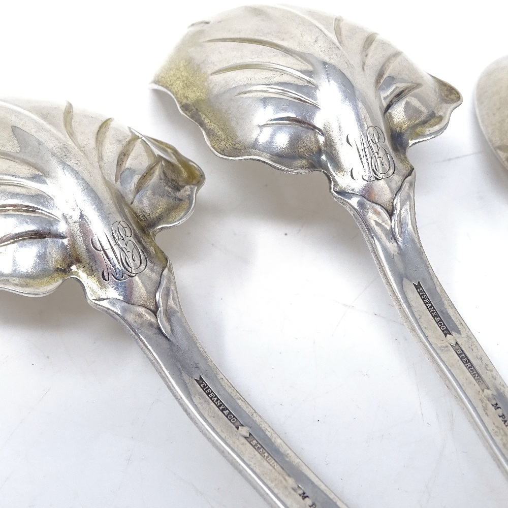 TIFFANY & CO - a pair of 19th century American sterling silver salad servers, relief floral - Image 4 of 6