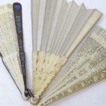 3 Chinese ivory brise fans, one with silver and enamel pierced guards, largest length 27.5cm, (3)