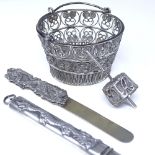 Various silver ware, including filigree basket, bookmark, dragon pencil case and spindle box,