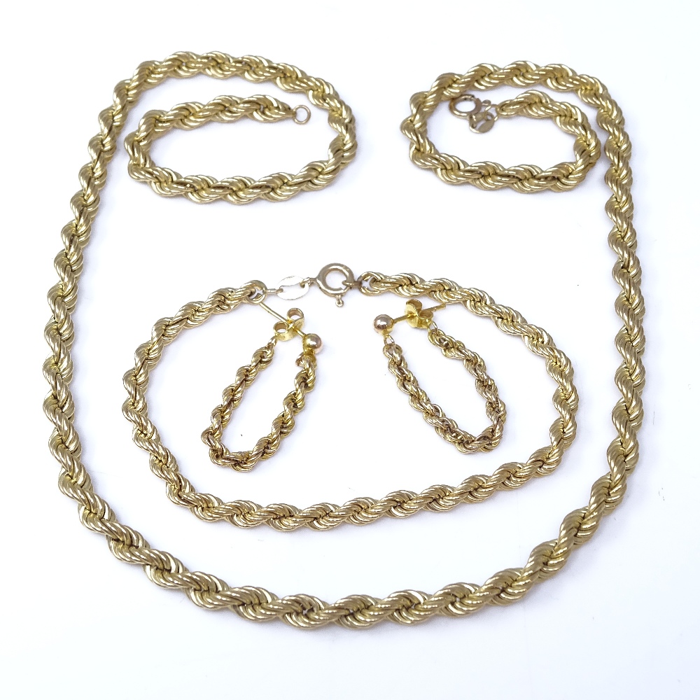 A 9ct gold ropetwist demi-parure, comprising necklace, bracelet and pair of earrings, necklace - Image 2 of 5
