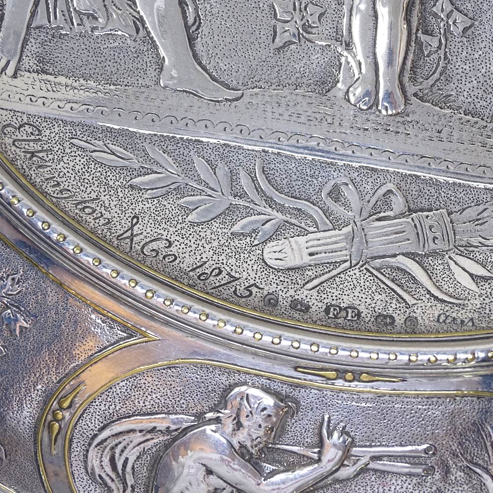 A Victorian silver and parcel gilt plaque, depicting relief embossed Classical scene with cherub and - Image 7 of 9