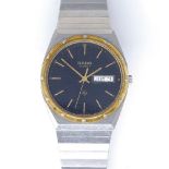 RADO - a stainless steel quartz wristwatch, ref. 114.3241.4, black dial with baton hour markers, day
