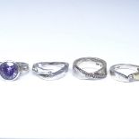 4 silver stone set designer rings, including Givenchy, Fossil, Espirit and Chanti, 24g total, (4)