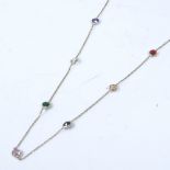 A 14ct gold gem-set necklace, double rose cut gems include amethyst, citrine and quartz, necklace