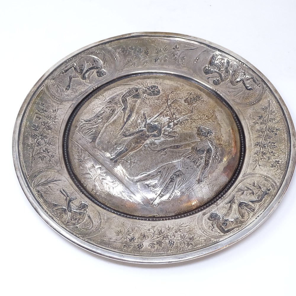 A Victorian silver and parcel gilt plaque, depicting relief embossed Classical scene with cherub and - Image 8 of 9