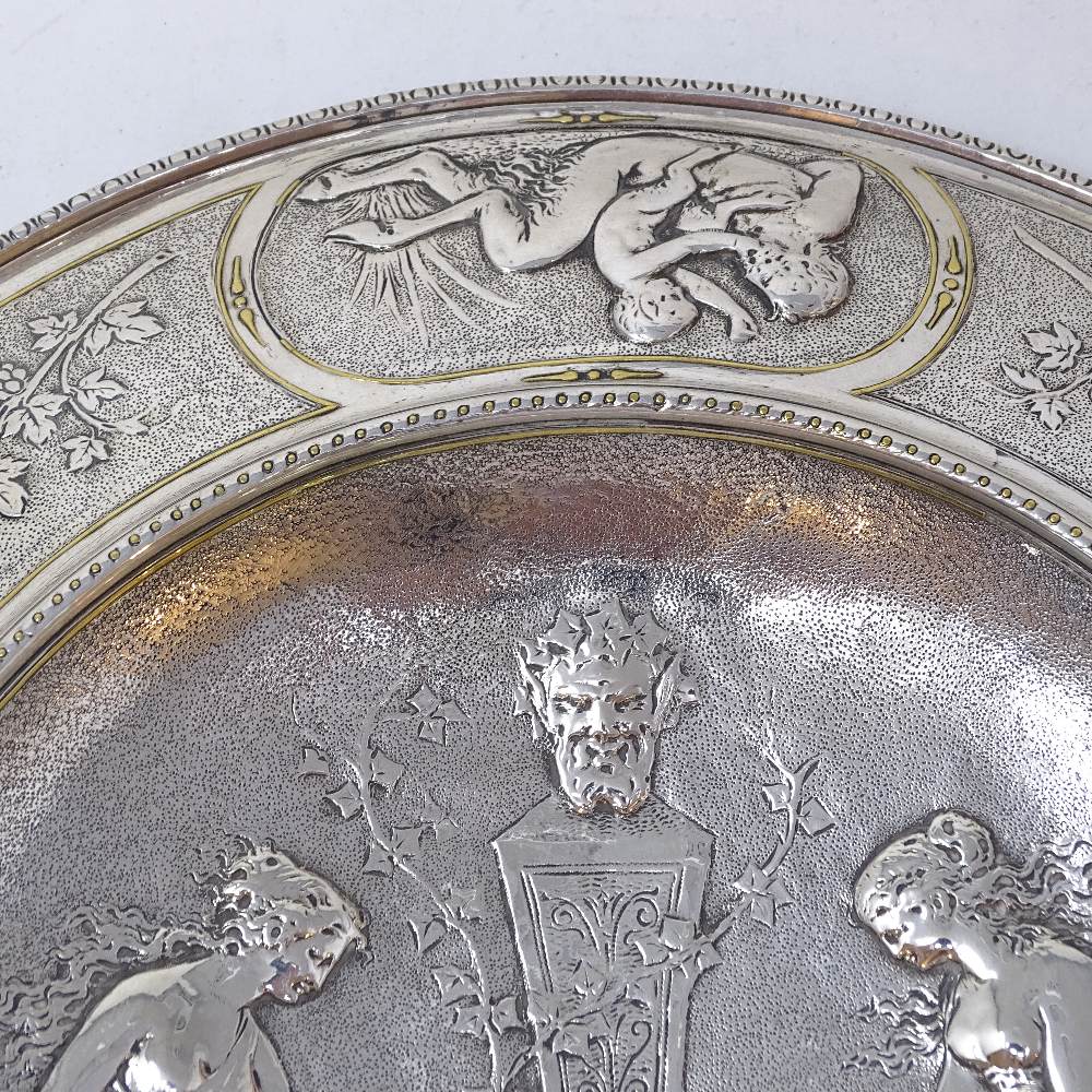 A Victorian silver and parcel gilt plaque, depicting relief embossed Classical scene with cherub and - Image 2 of 9