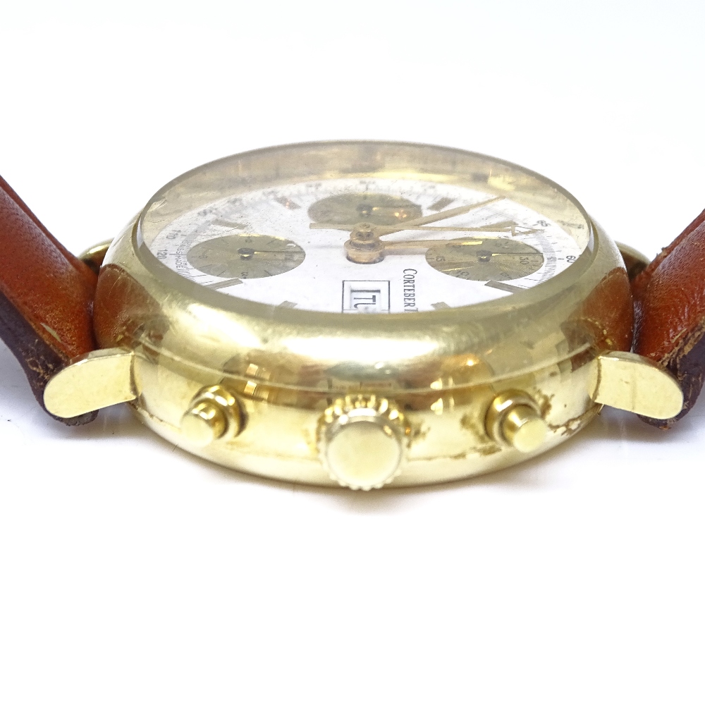 CORTEBERT - an 18ct gold automatic chronograph wristwatch, ref. 21-614L, white dial with gilt - Image 3 of 9