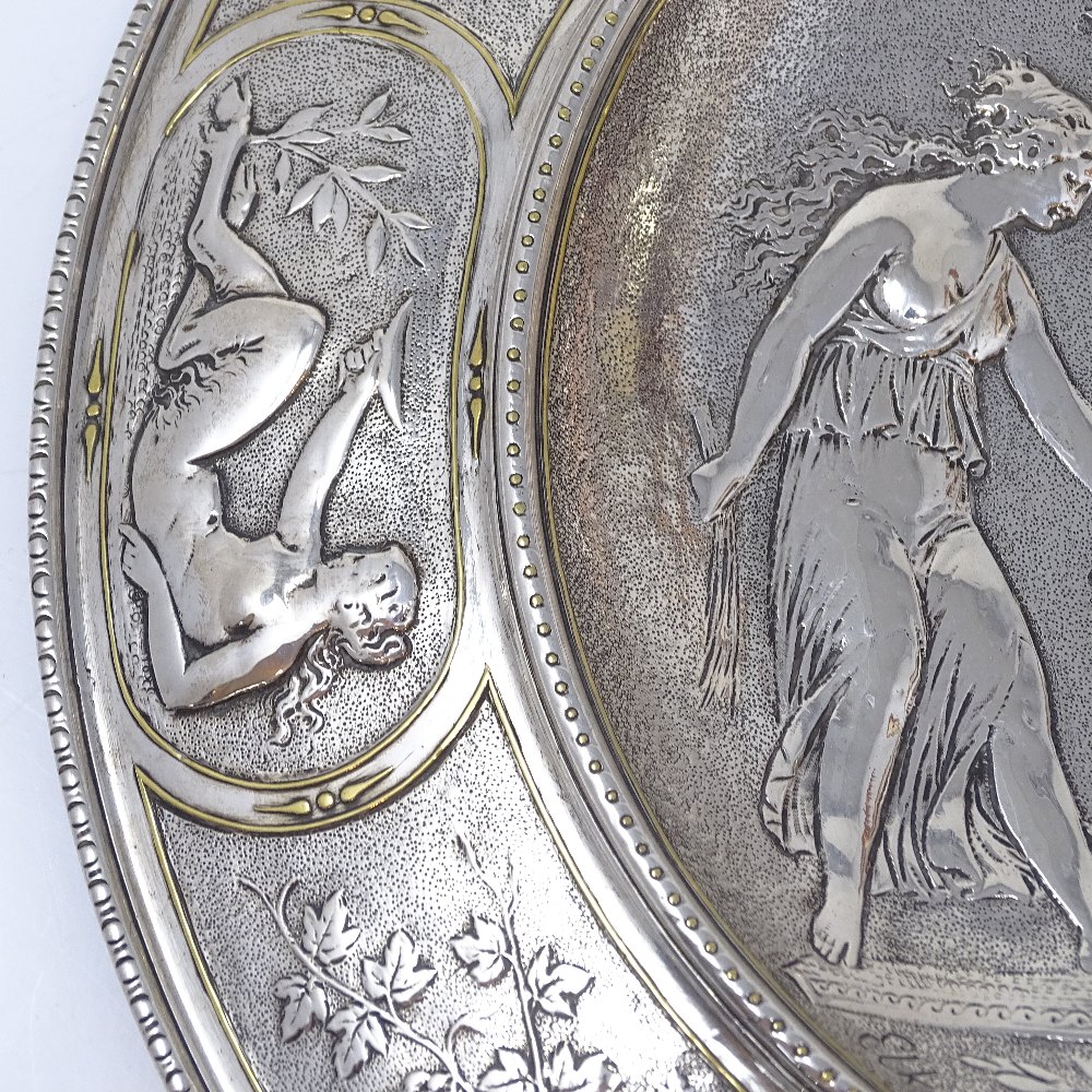 A Victorian silver and parcel gilt plaque, depicting relief embossed Classical scene with cherub and - Image 3 of 9