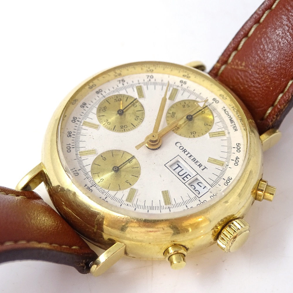 CORTEBERT - an 18ct gold automatic chronograph wristwatch, ref. 21-614L, white dial with gilt - Image 2 of 9