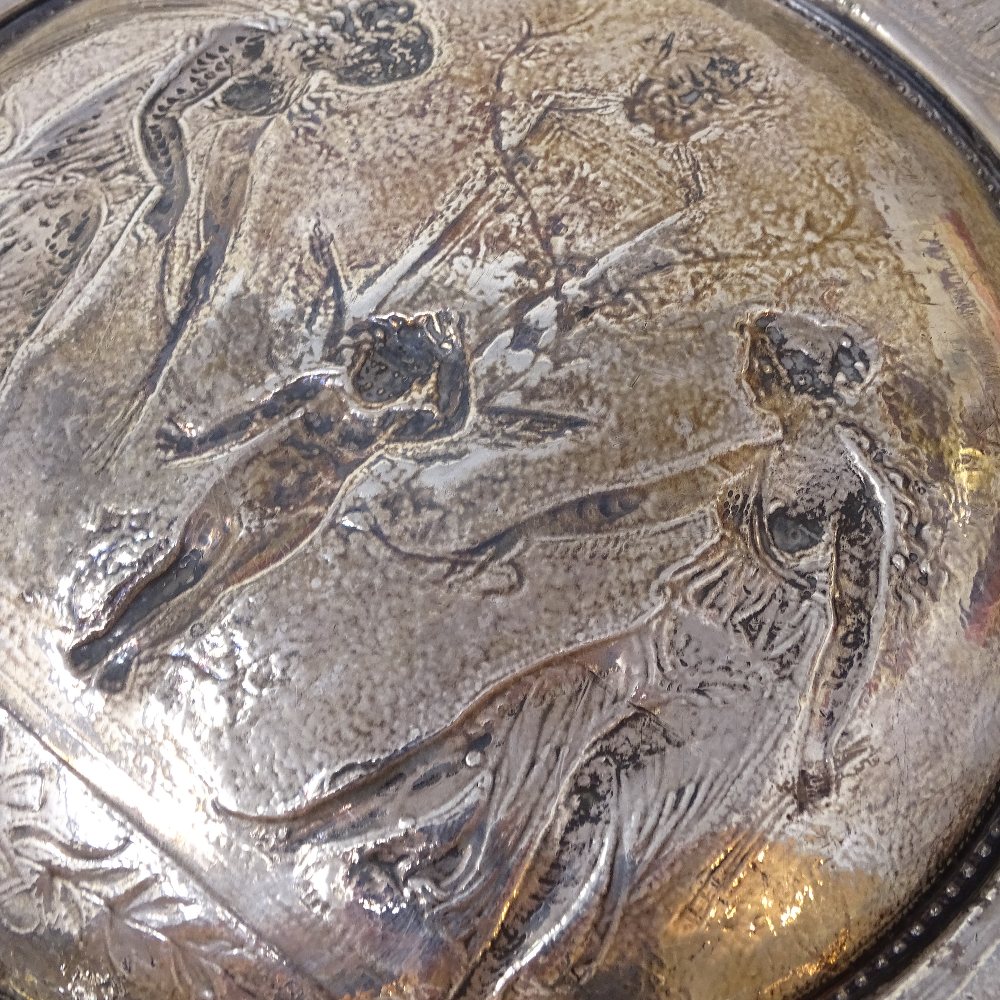 A Victorian silver and parcel gilt plaque, depicting relief embossed Classical scene with cherub and - Image 9 of 9