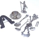 Various silver ware, including early Dutch silver doll's house miniature plate and bowl, a French