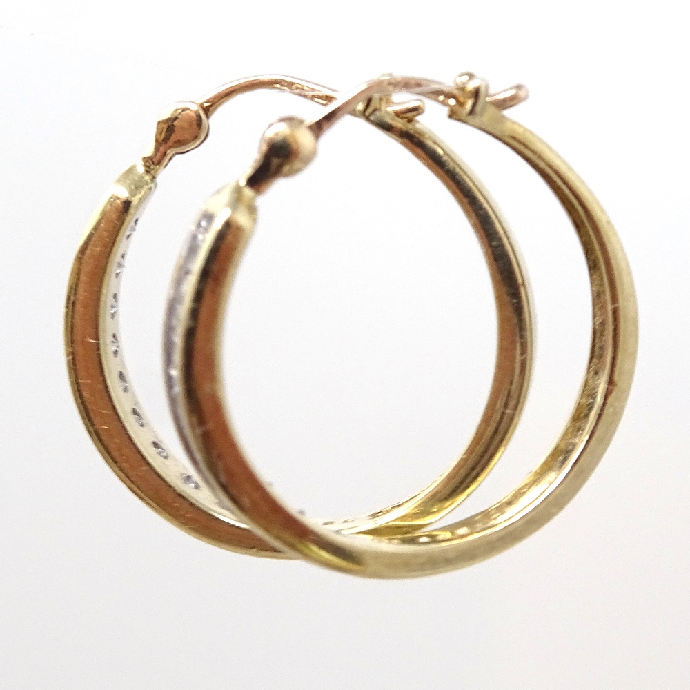 A pair of 9ct gold 0.5ct diamond hoop earrings, each earring diamond content approx 0.25ct, - Image 2 of 4