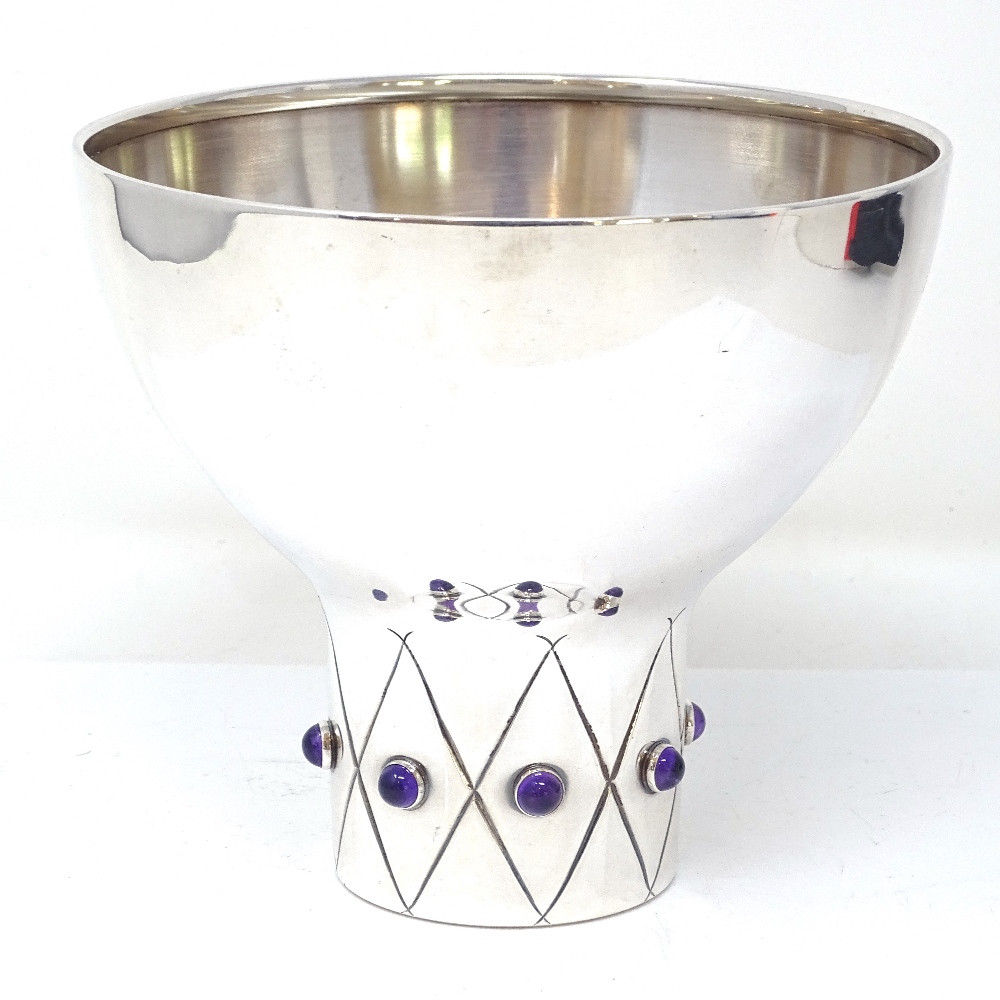 A large Tage Gothlin for Tesi of Goteborg Swedish silver modernist vase / bowl, pedestal foot set - Image 2 of 7