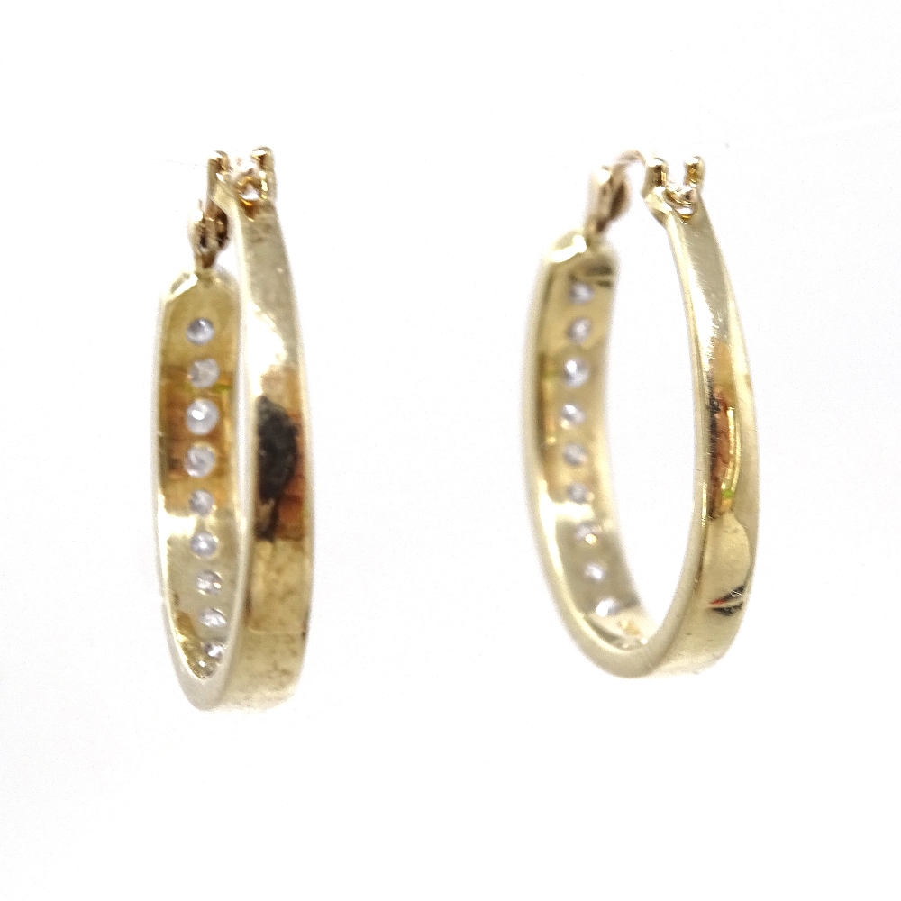 A pair of 9ct gold 0.5ct diamond hoop earrings, each earring diamond content approx 0.25ct, - Image 3 of 4