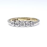 A late 20th century 9ct gold 5-stone diamond half hoop ring, set with round cut diamonds, toal