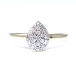 A 14ct gold pear shape diamond cluster ring, set with round brilliant cut diamonds, total diamond