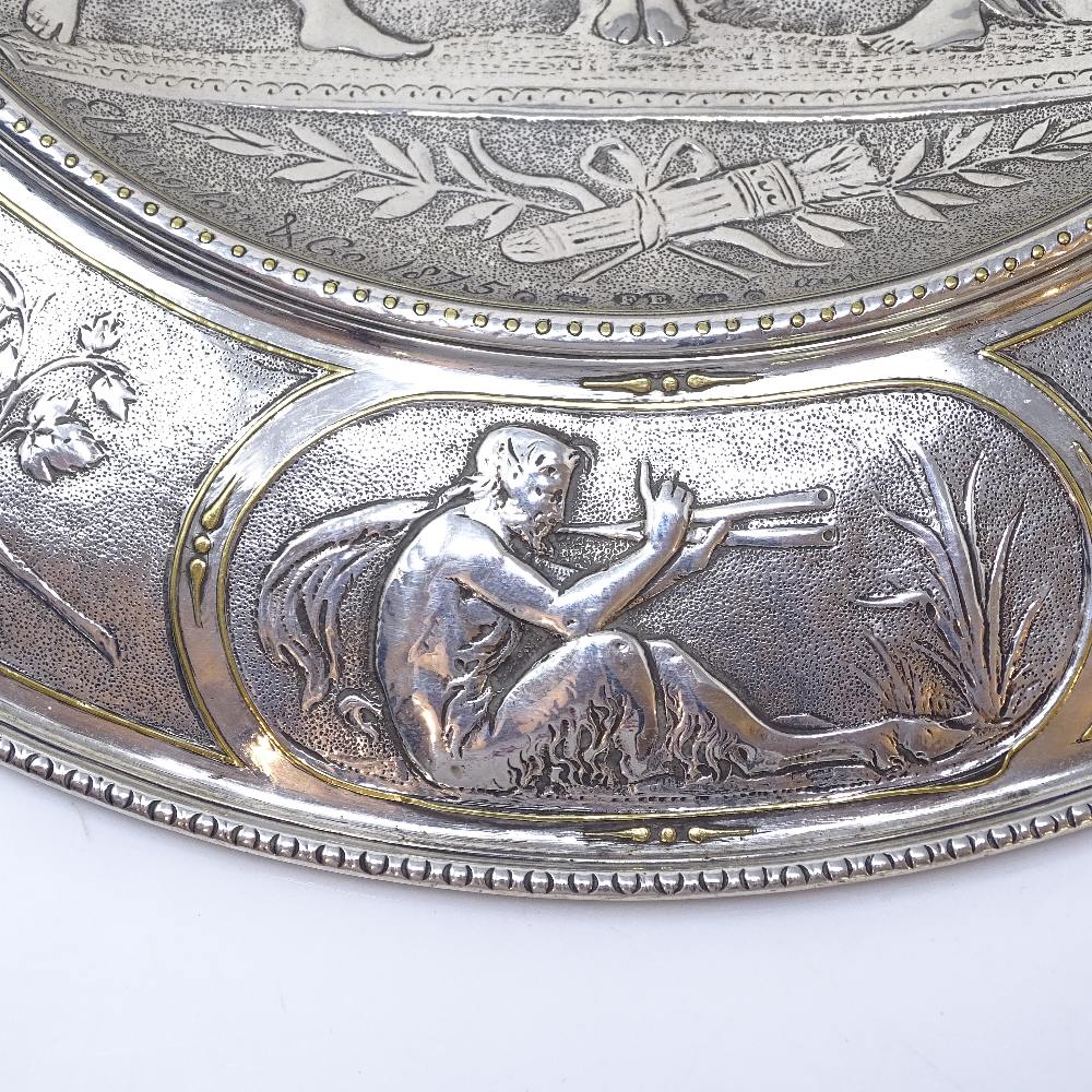 A Victorian silver and parcel gilt plaque, depicting relief embossed Classical scene with cherub and - Image 5 of 9