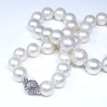 A single strand Princess South Sea pearl necklace, with 14ct white gold diamond set clasp, pearl