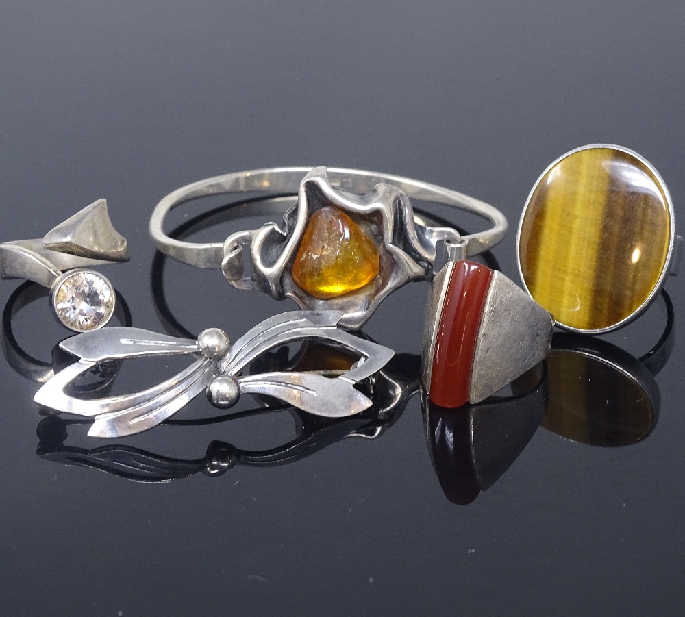 NIELS ERIK FROM - various Vintage Danish sterling silver stone set jewellery, comprising rings,