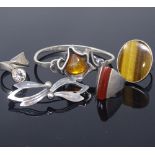 NIELS ERIK FROM - various Vintage Danish sterling silver stone set jewellery, comprising rings,