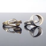 NIELS ERIK FROM - 2 Danish sterling silver modernist stylised rings, maker's marks From,