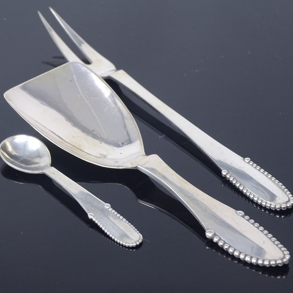 GEORG JENSEN - a set of Danish silver Kugle / beaded flatware, comprising caddy spoon, salt spoon - Image 2 of 5