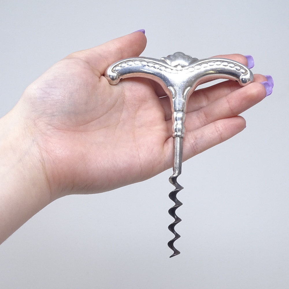 COHR ATLA - an Art Nouveau Danish silver plated corkscrew, moustache design handle with steel worm - Image 5 of 5