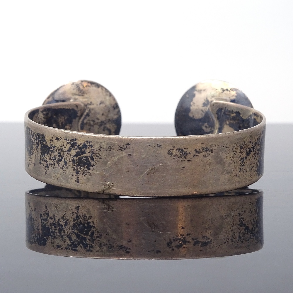 I ERNST - a Vintage Danish silver Viking Revival torque bangle, terminals with coil-mounted discs, - Image 3 of 5