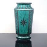 WILHELM KAGE FOR GUSTAVSBERG - an Art Deco Swedish green glaze ceramic Argenta vase, circa 1930s,